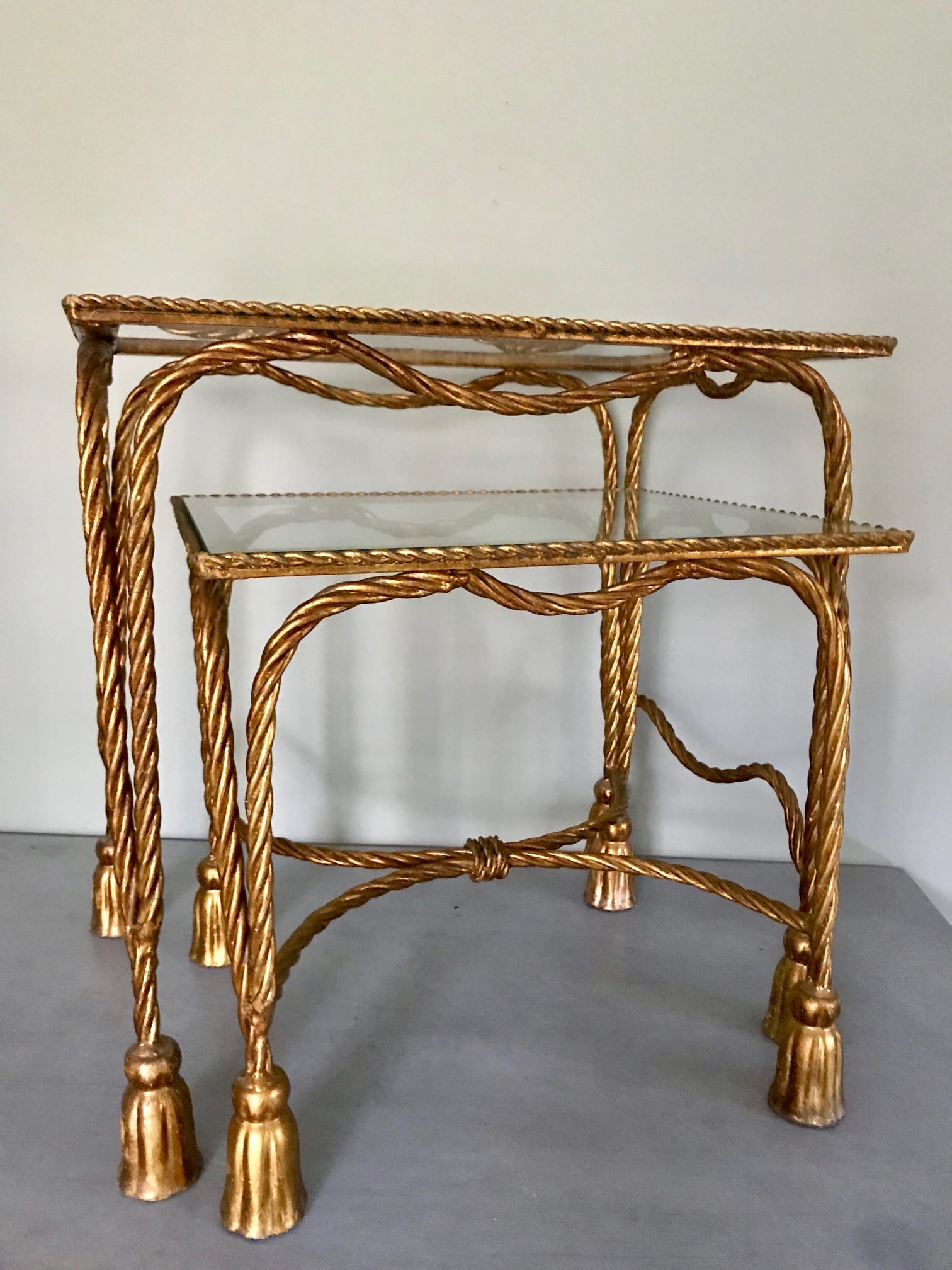 Mid Century Gold Hollywood Regency Nesting Table Florence Italy Leg Part 