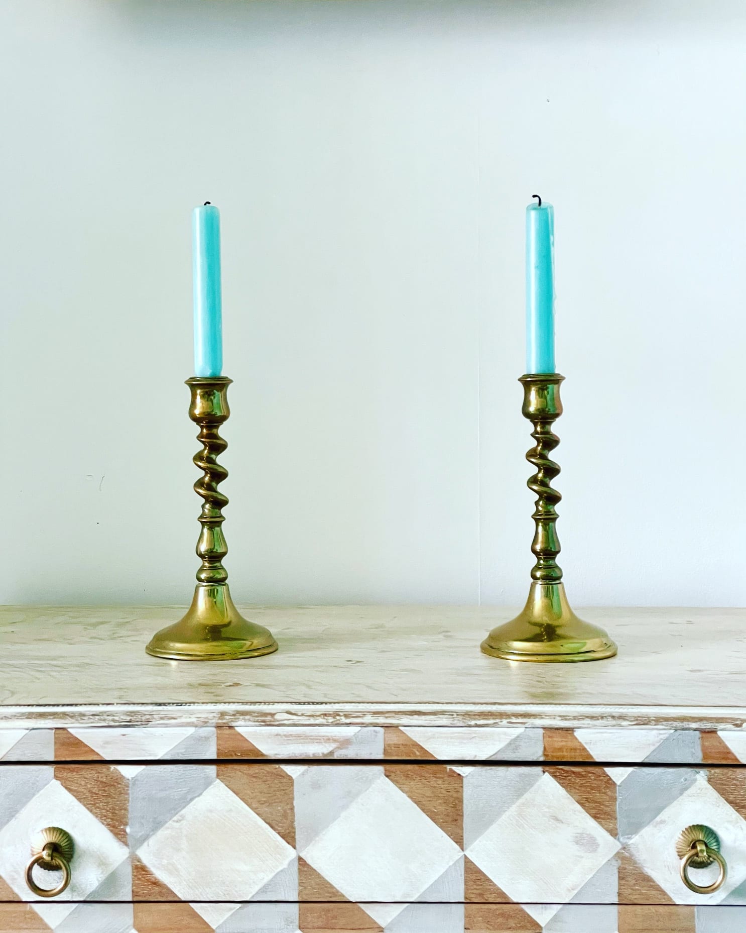 Elegant 19th Century Barley Twist Brass Candlesticks - Sold