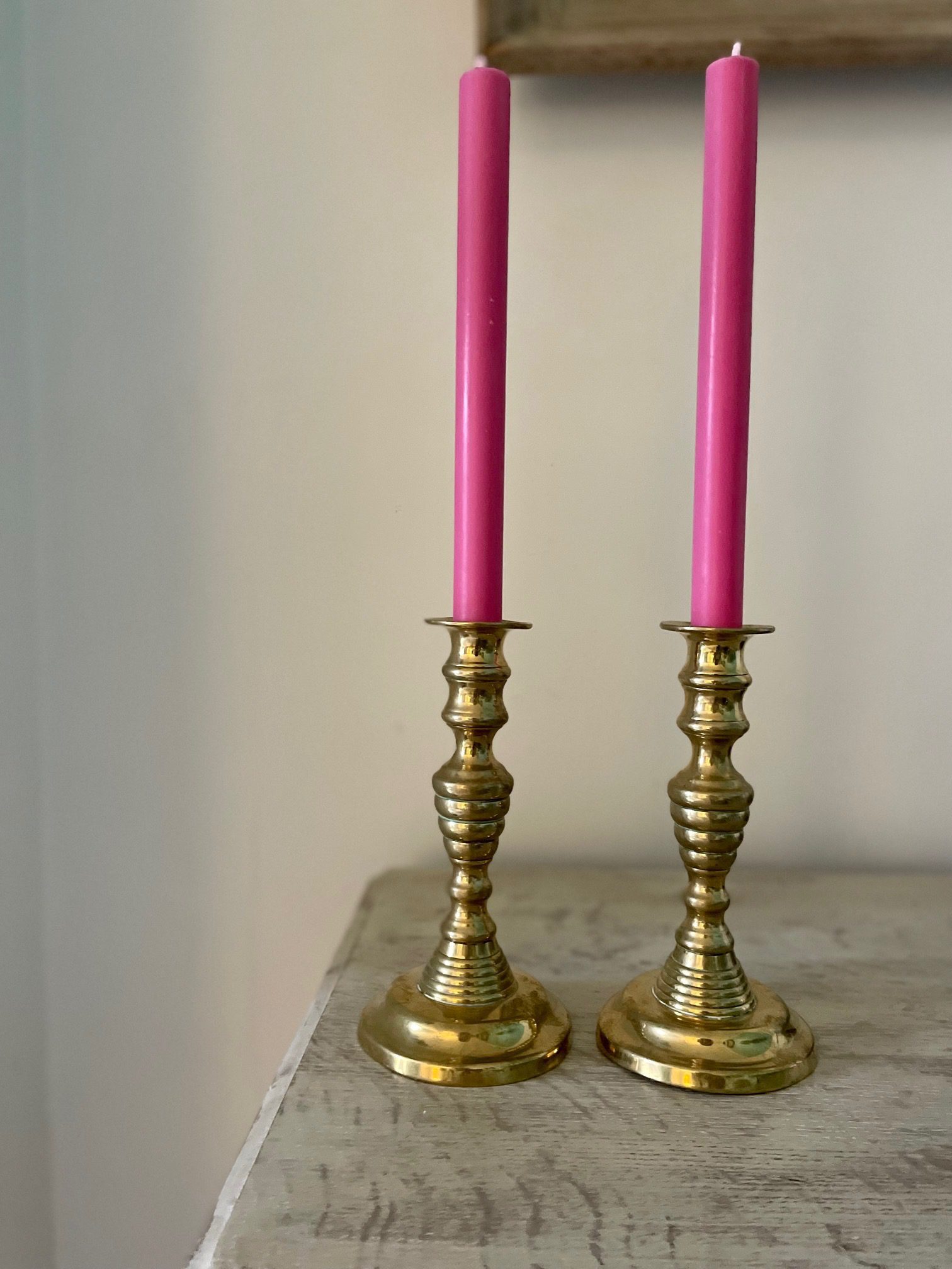 19th Century Brass 'Beehive' Candlesticks